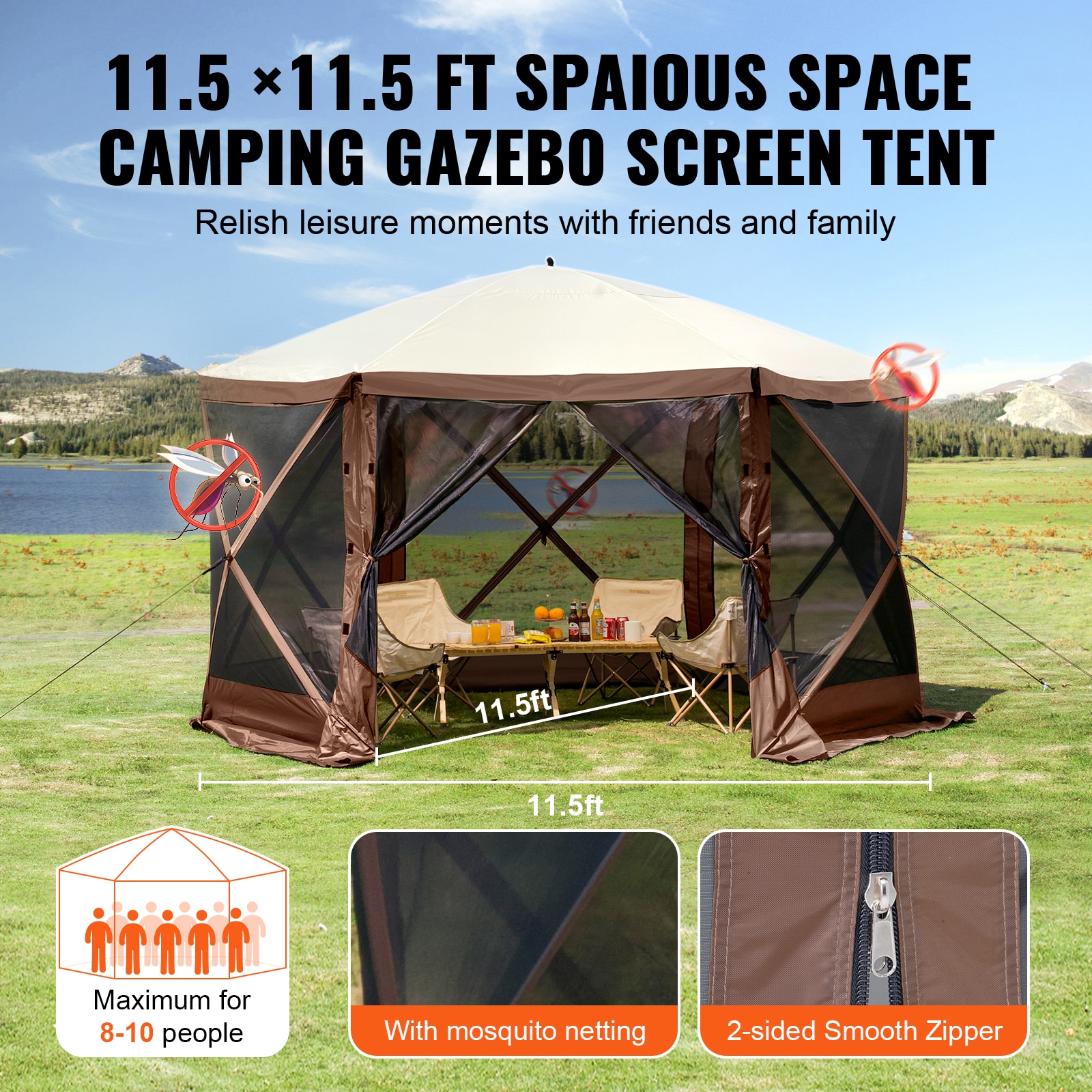 Pop Up Gazebo Canopy Tent With Mesh Walls And Privacy Cloths Brown_voghion.com